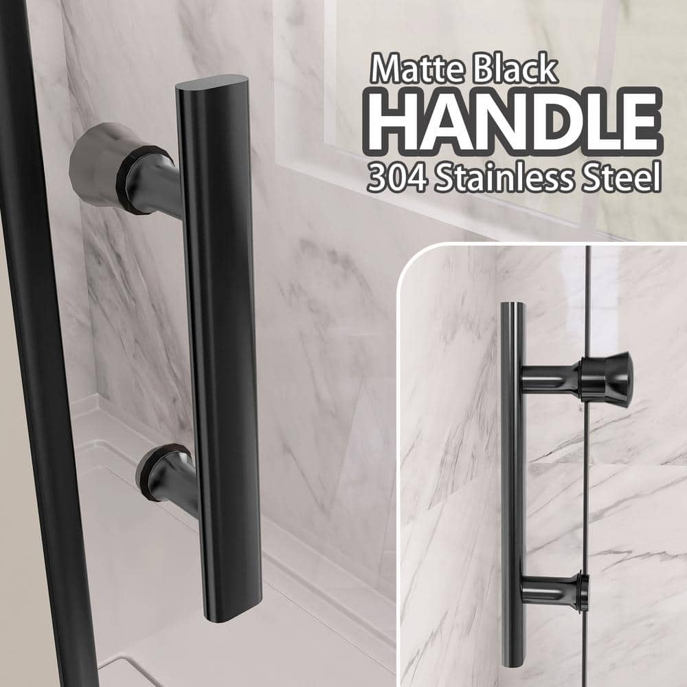 Getpro 36 to 37-1/4 in. W x72 in. H Frameless Shower Door Right Hinged Pivot Swing Single Door in Matte Black Clear Glass