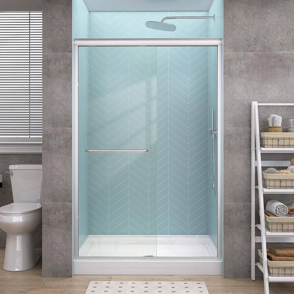 Getpro 44 in.-48 in. W x 72 in. H Double Sliding Framed Alcove Shower Door in Brushed Nickel with 1/4 in. (6 mm) Clear Glass