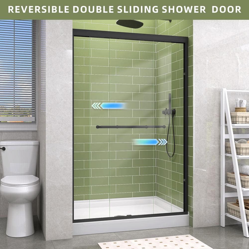 Getpro 44 in.-48 in. W x 72 in. H Double Sliding Framed Shower Door in Matte Black with 1/4 in. (6 mm) Clear Glass