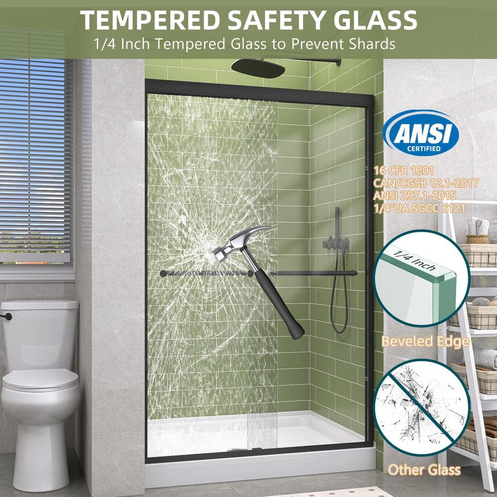 Getpro 44 in.-48 in. W x 72 in. H Double Sliding Framed Shower Door in Matte Black with 1/4 in. (6 mm) Clear Glass