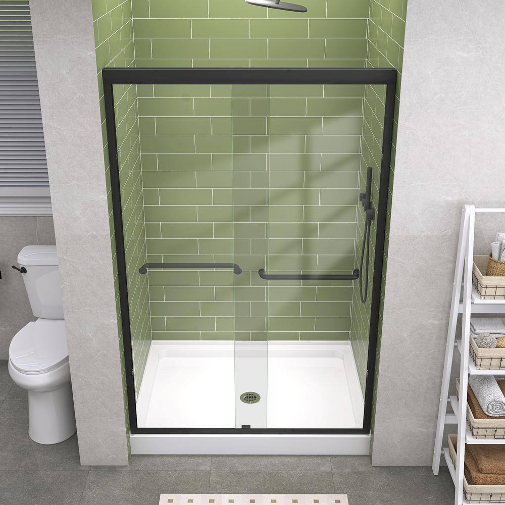 Getpro 44 in.-48 in. W x 72 in. H Double Sliding Framed Shower Door in Matte Black with 1/4 in. (6 mm) Clear Glass