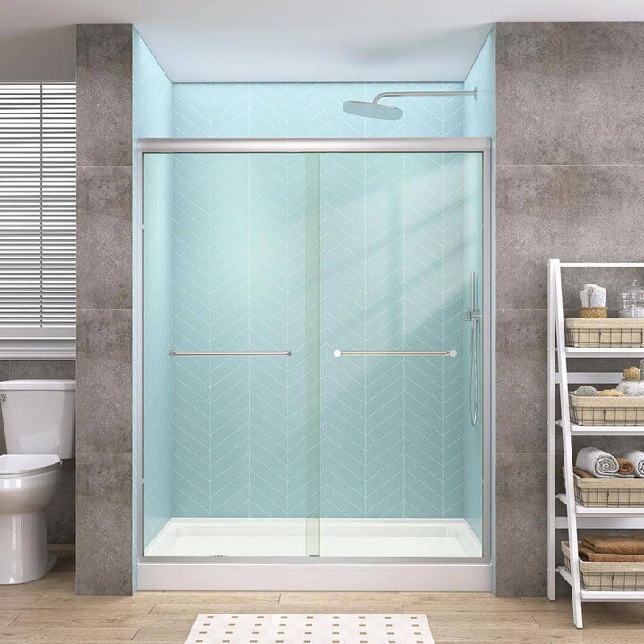 Getpro 50 in.-54 in. W x 72 in. H Double Sliding Framed Alcove Bypass Shower Door in Brushed Nickel with 1/4 in. Clear Glass