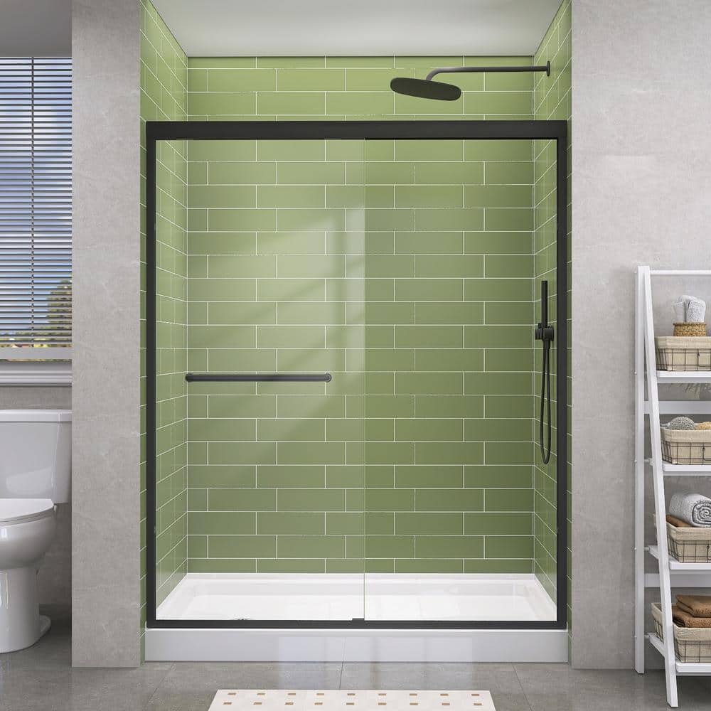 Getpro 50 in.-54 in. W x 72 in. H Double Sliding Framed Shower Door in Matte Black with 1/4 in. (6 mm) Clear Glass