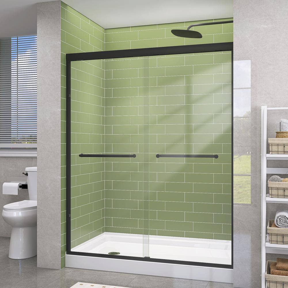 Getpro 50 in.-54 in. W x 72 in. H Double Sliding Framed Shower Door in Matte Black with 1/4 in. (6 mm) Clear Glass