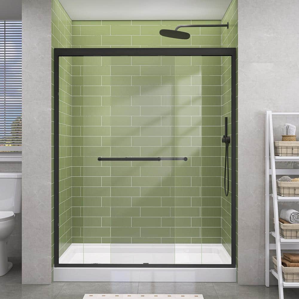 Getpro 50 in.-54 in. W x 72 in. H Double Sliding Framed Shower Door in Matte Black with 1/4 in. (6 mm) Clear Glass