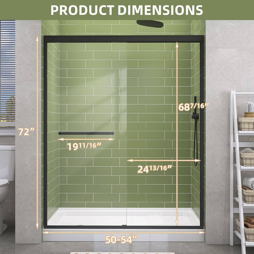 Getpro 50 in.-54 in. W x 72 in. H Double Sliding Framed Shower Door in Matte Black with 1/4 in. (6 mm) Clear Glass