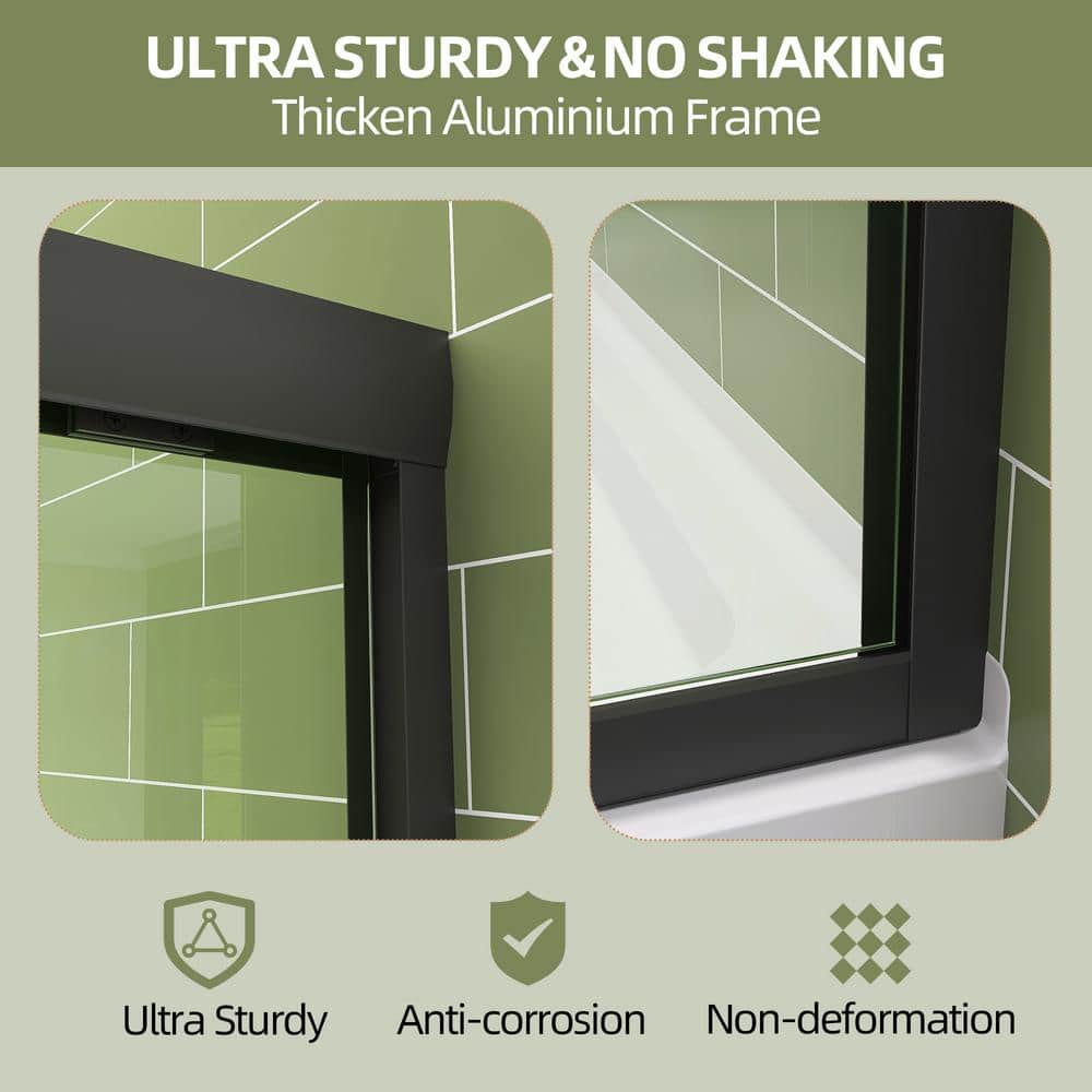 Getpro 50 in.-54 in. W x 72 in. H Double Sliding Framed Shower Door in Matte Black with 1/4 in. (6 mm) Clear Glass