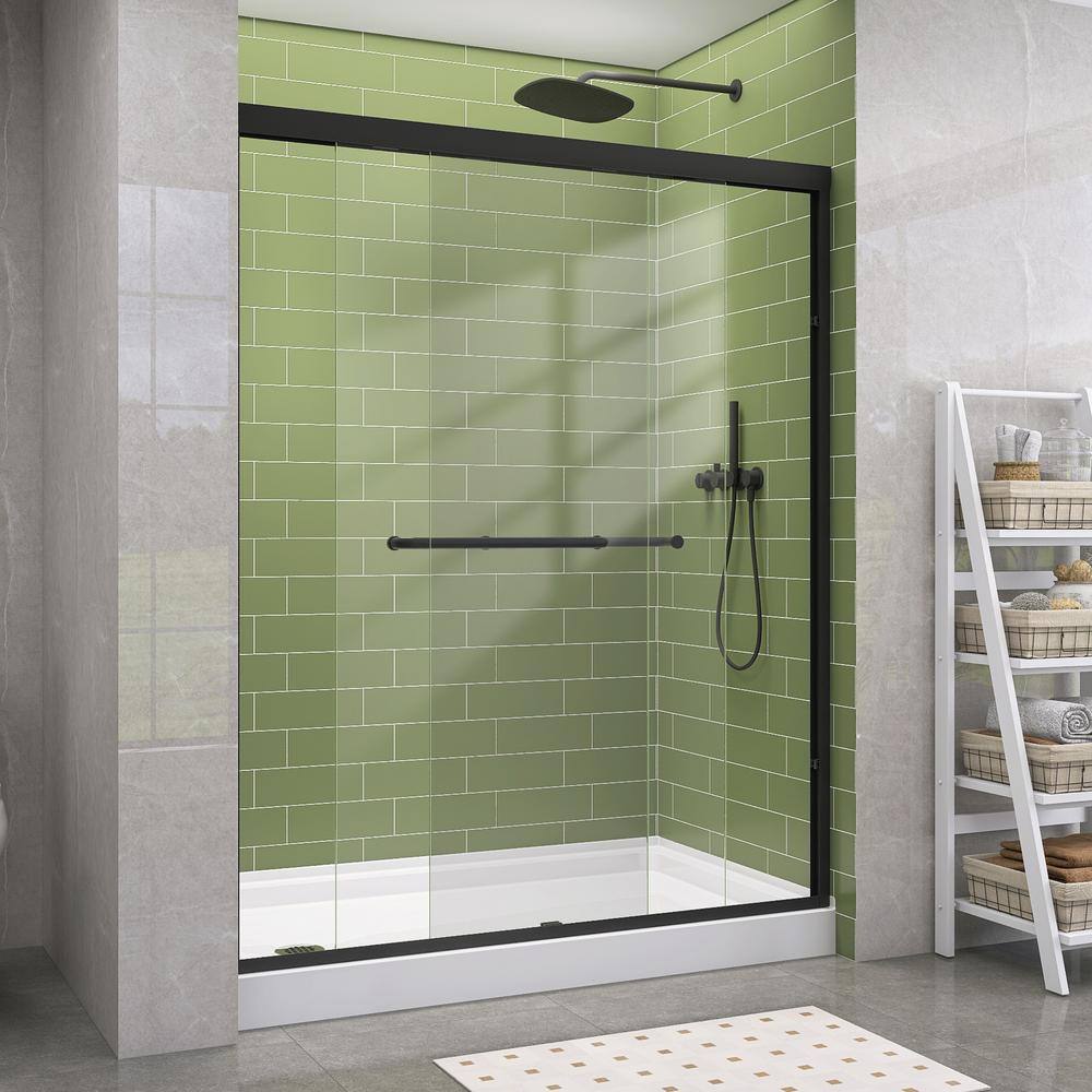 Getpro 56 in.-60 in. W x 72 in. H Double Sliding Framed Shower Door in Matte Black with 1/4 in. (6 mm) Clear Glass