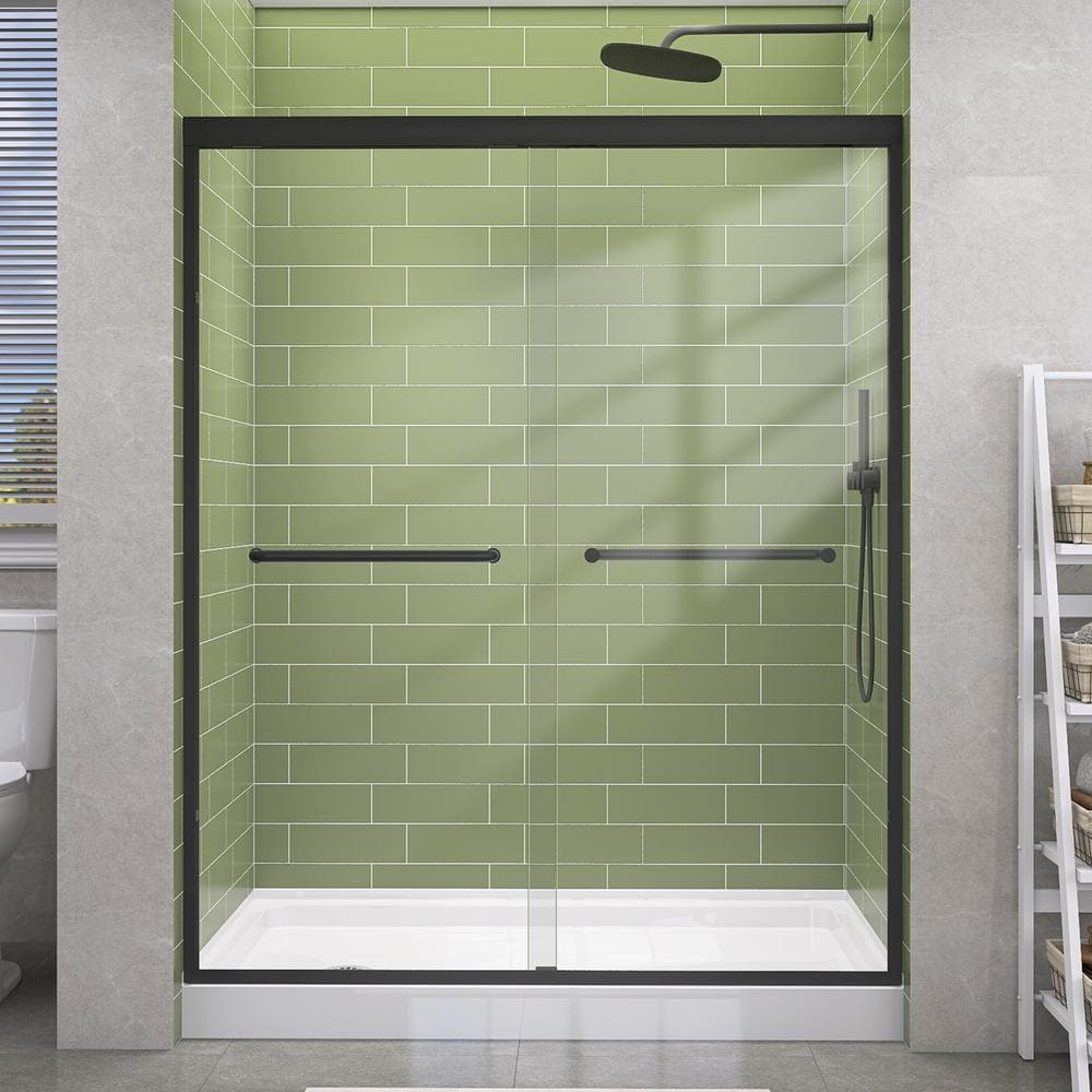 Getpro 56 in.-60 in. W x 72 in. H Double Sliding Framed Shower Door in Matte Black with 1/4 in. (6 mm) Clear Glass