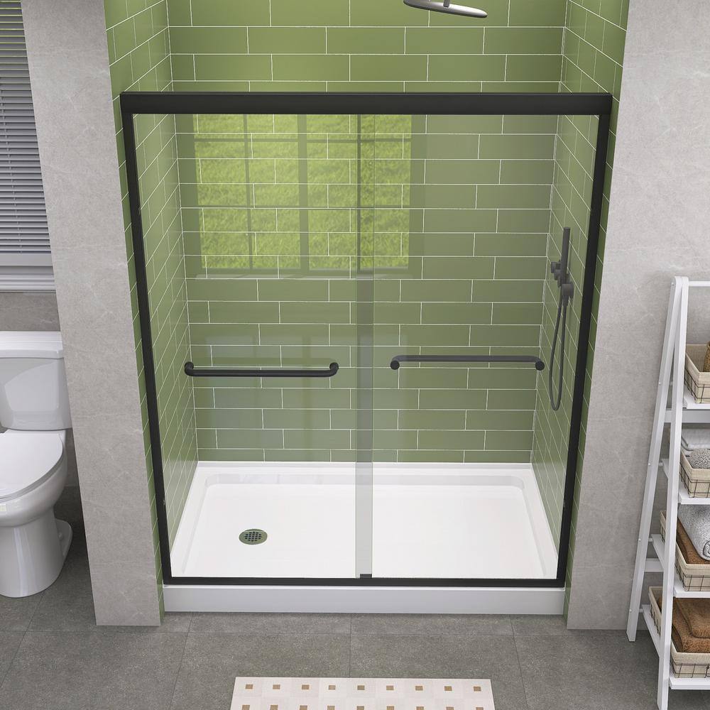 Getpro 56 in.-60 in. W x 72 in. H Double Sliding Framed Shower Door in Matte Black with 1/4 in. (6 mm) Clear Glass