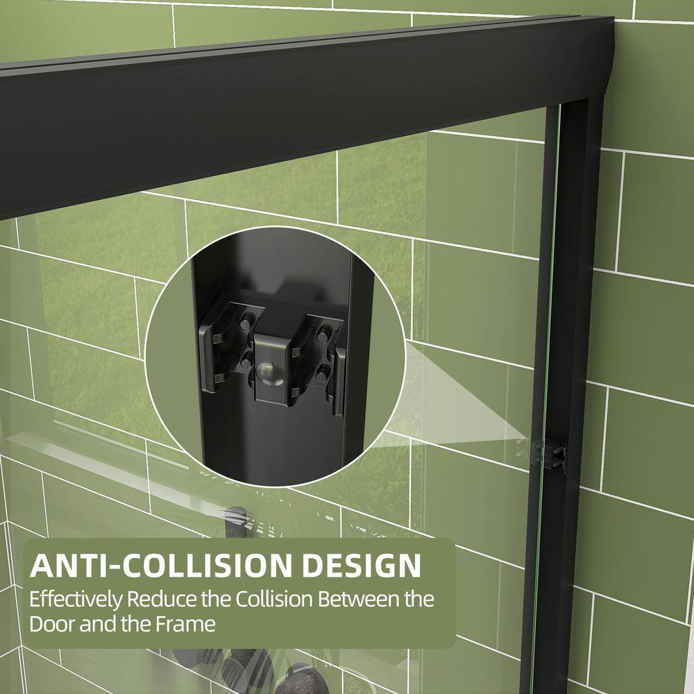 Getpro 56 in.-60 in. W x 72 in. H Double Sliding Framed Shower Door in Matte Black with 1/4 in. (6 mm) Clear Glass