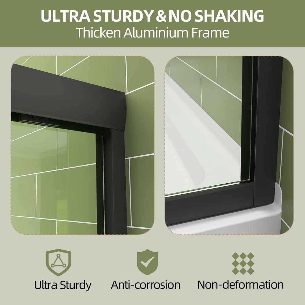 Getpro 56 in.-60 in. W x 72 in. H Double Sliding Framed Shower Door in Matte Black with 1/4 in. (6 mm) Clear Glass