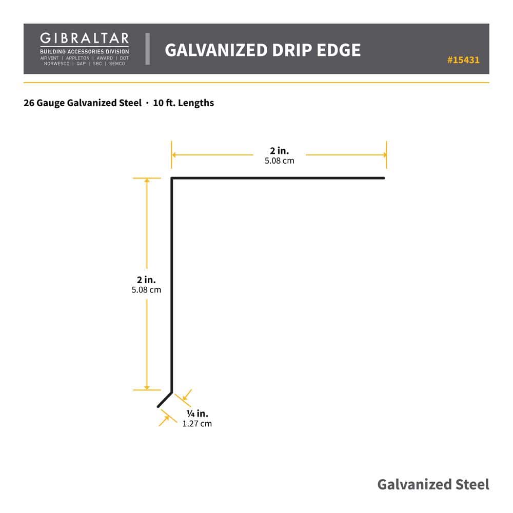 Galvanized Nosing Drip (Drip Edge Flashing) 26-Gauge 2 in. x 2 in. Mill Finish