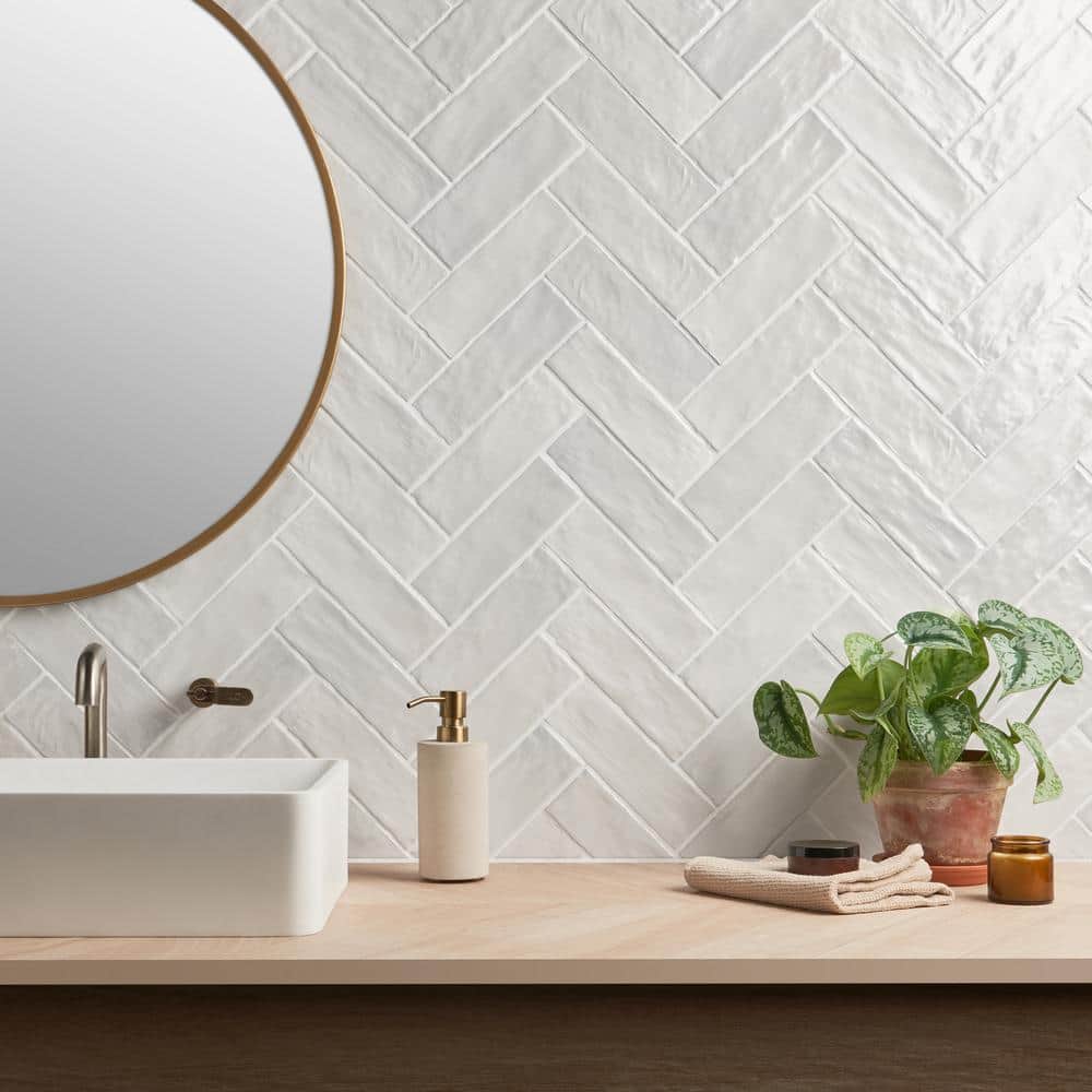 Amagansett Gin White 2 in. x 8 in. Mixed Finish Ceramic Subway Wall Tile (5.38 sq. ft. / case)