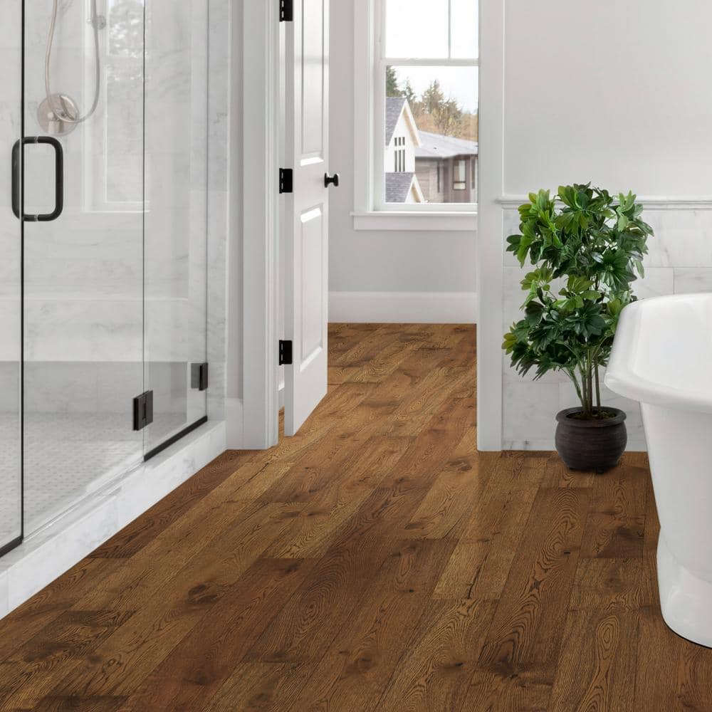 Sure+ Gingerbread Oak White Oak 1/4 in. T x 6.5 in. W Click Lock Wire Brushed Engineered Hardwood Flooring (21.7 sq.ft./case)