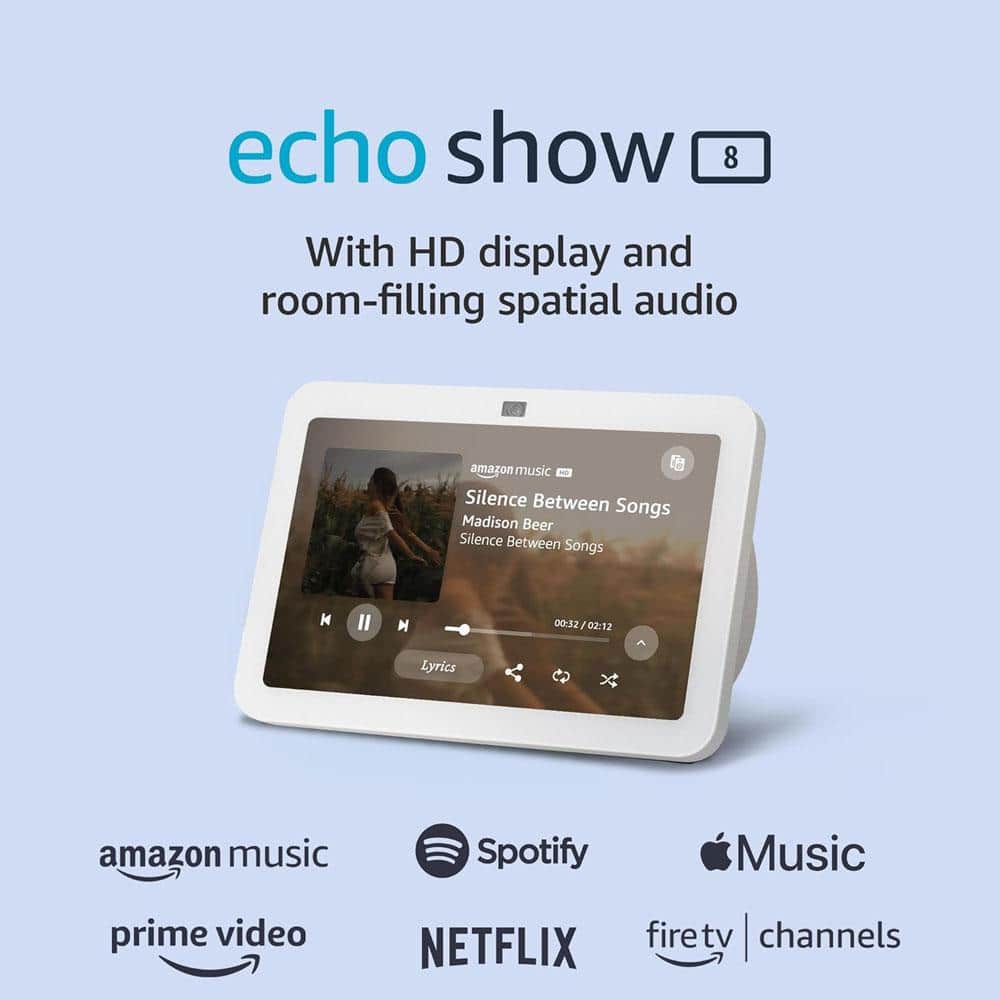 Amazon Echo Show 8 (3rd Gen, 2023 release) 8 in. HD Smart Display with Spatial Audio, Smart Home Hub, and Alexa (Glacier White)
