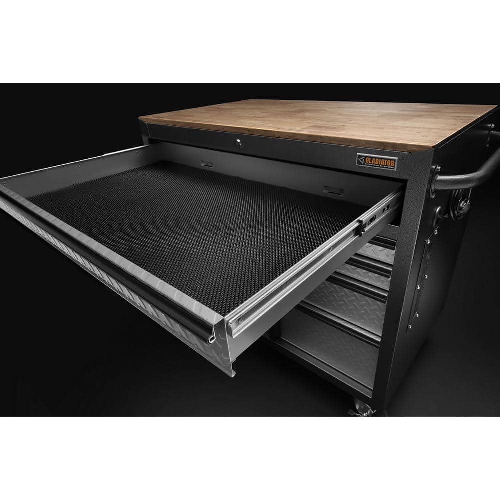 Gladiator 41 in. W x 39 in. D 9-Drawer Mobile Tool Workbench with Solid Wood Top