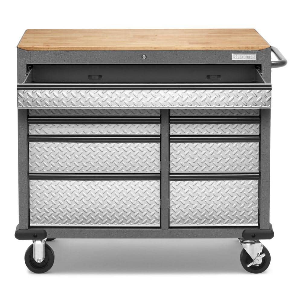 Gladiator 41 in. W x 39 in. D 9-Drawer Mobile Tool Workbench with Solid Wood Top