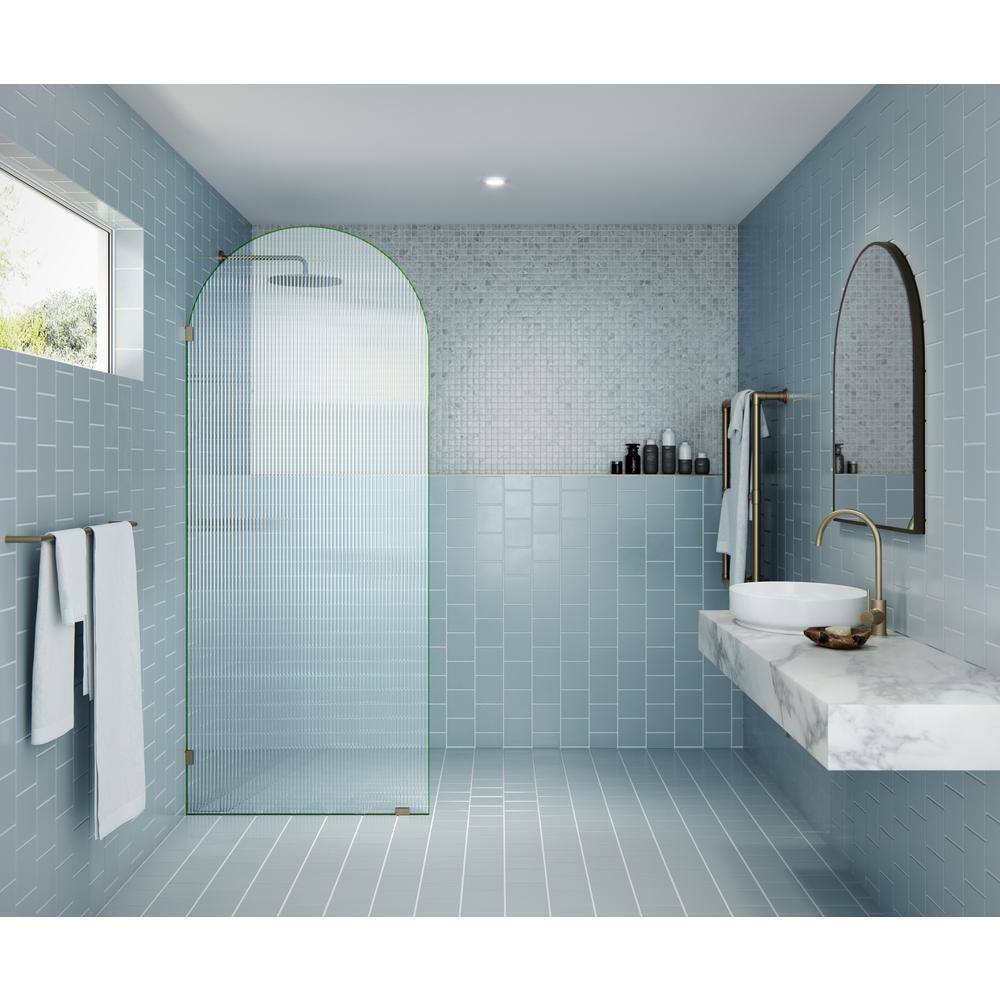 Glass Warehouse Maven 34 in. W x 86.75 in. H x. 375 in. D Frameless Shower Door-Arched Fluted Single Fixed Panel