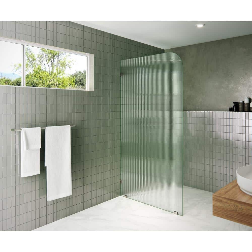 Glass Warehouse 40 in. x 78 in. Frameless Shower Door Single Fixed Panel Fluted Frosted Radius Left Hand