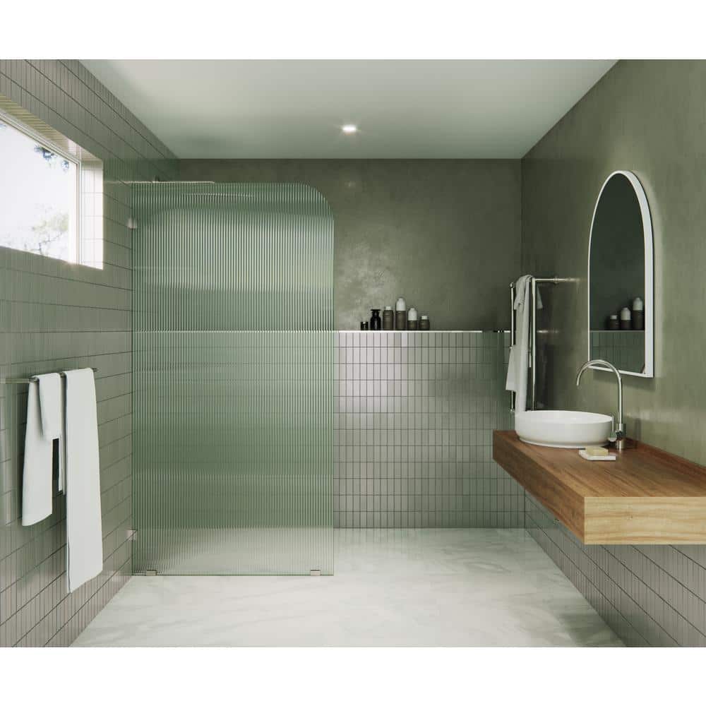 Glass Warehouse 40 in. x 78 in. Frameless Shower Door Single Fixed Panel Fluted Frosted Radius Left Hand