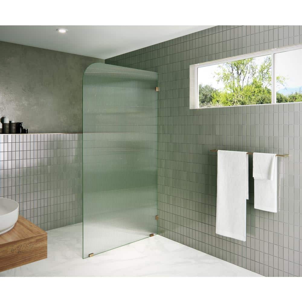 Glass Warehouse 40 in. x 78 in. Frameless Shower Door Single Fixed Panel Fluted Frosted Radius Right Hand