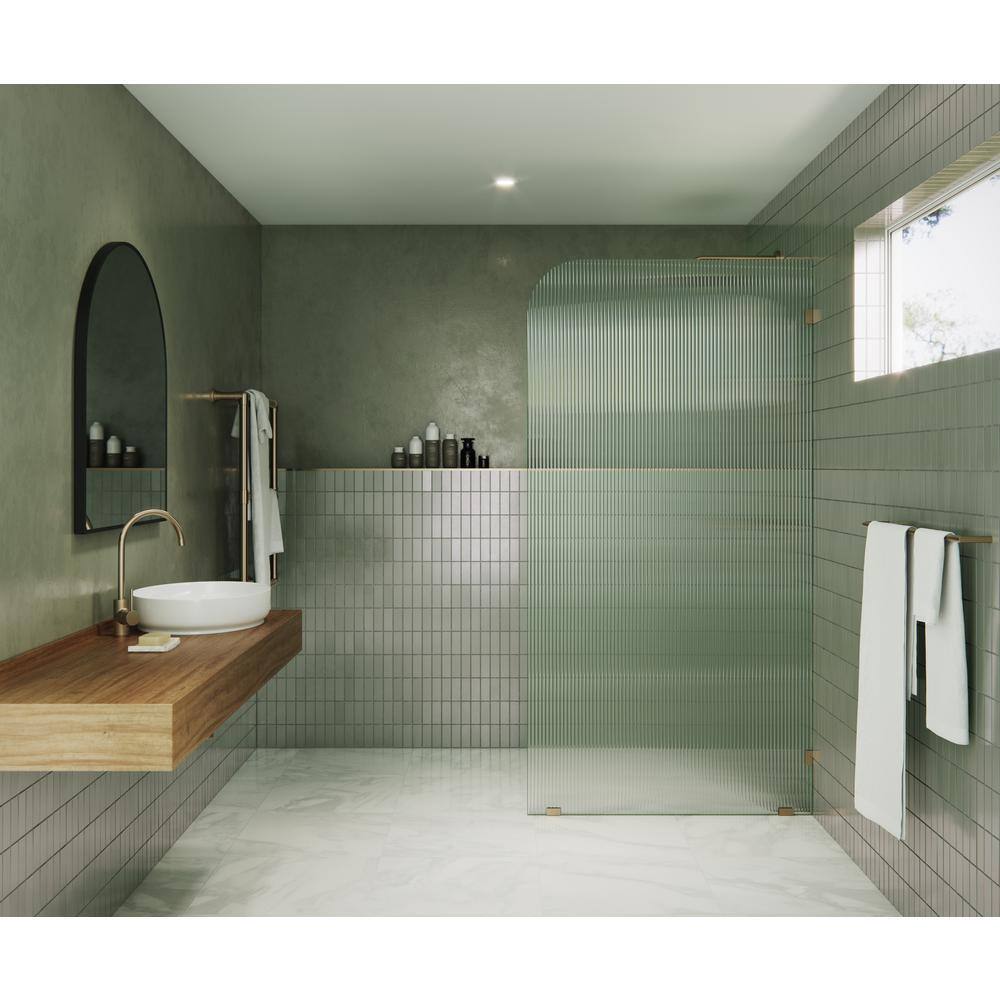 Glass Warehouse 40 in. x 78 in. Frameless Shower Door Single Fixed Panel Fluted Frosted Radius Right Hand