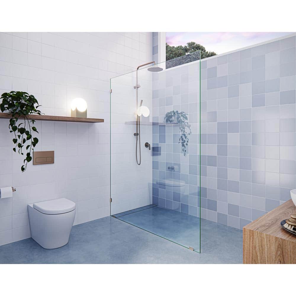 Glass Warehouse Vela 60 in. W x 78 in. H Frameless Fixed Single Panel Shower Door in Brushed Bronze without Handle