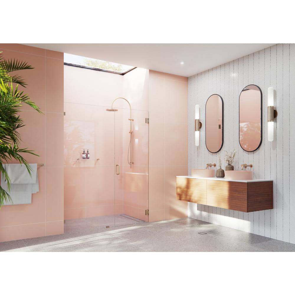 Glass Warehouse Illume 56.25 in. W x 78 in. H Wall Hinged Frameless Shower Door in Brushed Bronze with Clear Glass