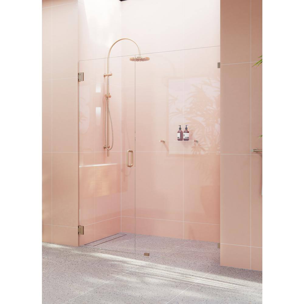 Glass Warehouse Illume 56.25 in. W x 78 in. H Wall Hinged Frameless Shower Door in Brushed Bronze with Clear Glass