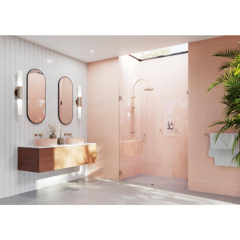 Glass Warehouse Illume 56.25 in. W x 78 in. H Wall Hinged Frameless Shower Door in Brushed Bronze with Clear Glass