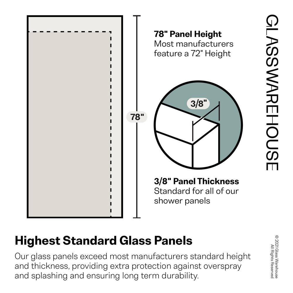 Glass Warehouse Illume 69.75 in. W x 78 in. H Wall Hinged Frameless Shower Door in Brushed Bronze with Clear Glass