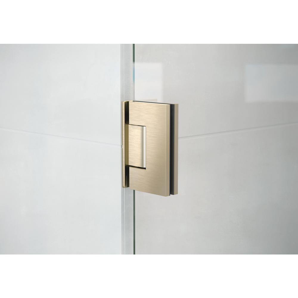 Glass Warehouse Illume 69.75 in. W x 78 in. H Wall Hinged Frameless Shower Door in Brushed Bronze with Clear Glass
