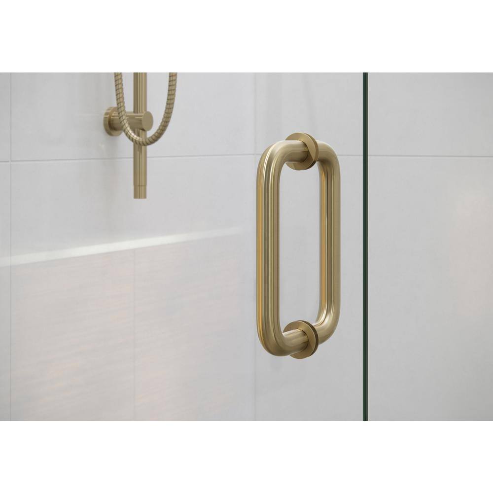 Glass Warehouse Illume 69.75 in. W x 78 in. H Wall Hinged Frameless Shower Door in Brushed Bronze with Clear Glass