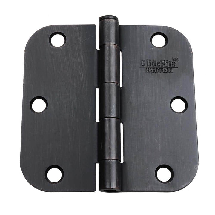 GlideRite 3-1/2 in. Oil Rubbed Bronze Steel Door Hinge, 5/8 in. Corner Radius, with Screws (12-Pack)