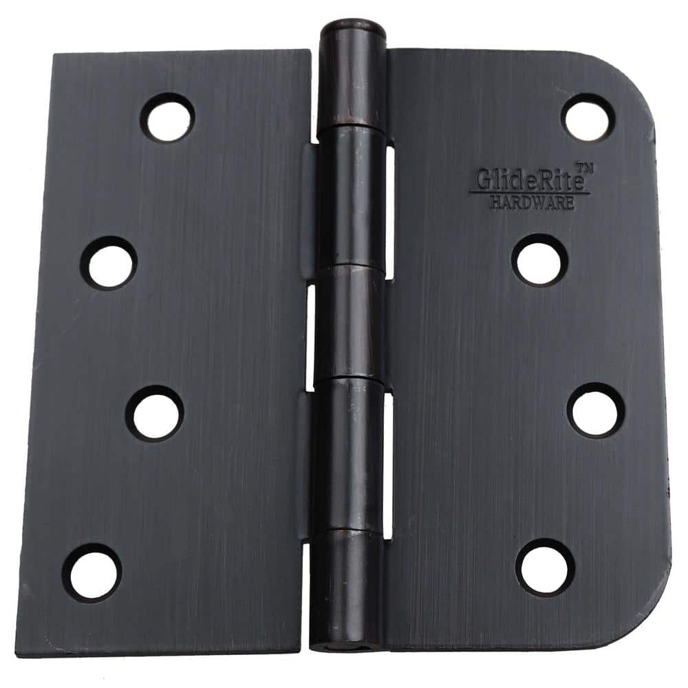 GlideRite 4 in. Oil Rubbed Bronze Steel Door Hinge, Square & 5/8 in. Corner Radius with Screws (12-Pack)