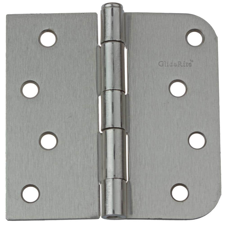 GlideRite 4 in. Satin Nickel Steel Door Hinge, Square and 5/8 in. Corner Radius, with Screws (12-Pack)