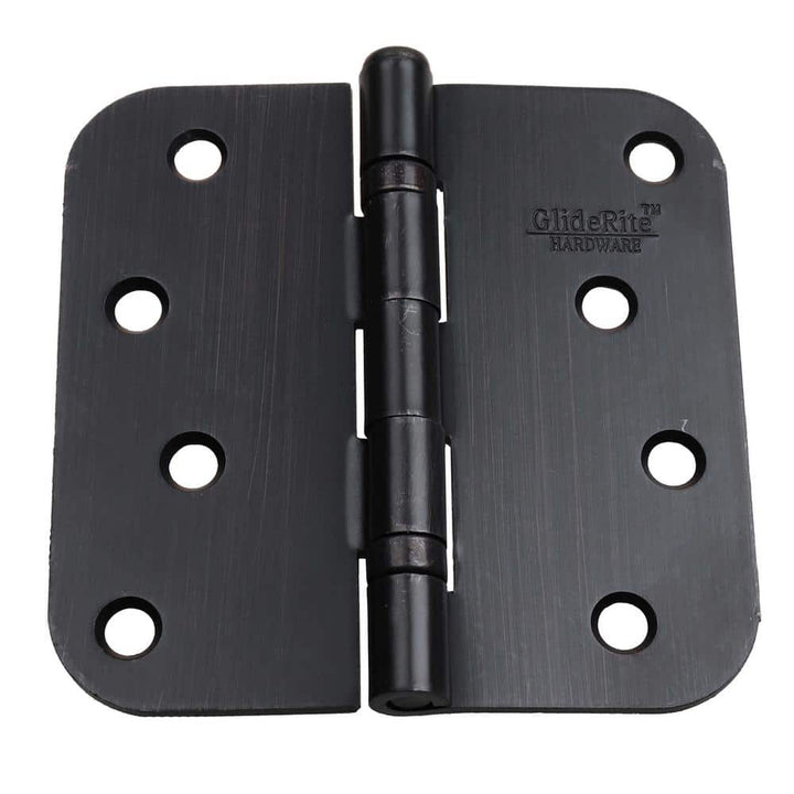 GlideRite 4 in. Oil Rubbed Bronze Steel Ball-Bearing Door Hinge, 5/8 in. Corner Radius with Screws (12-Pack)