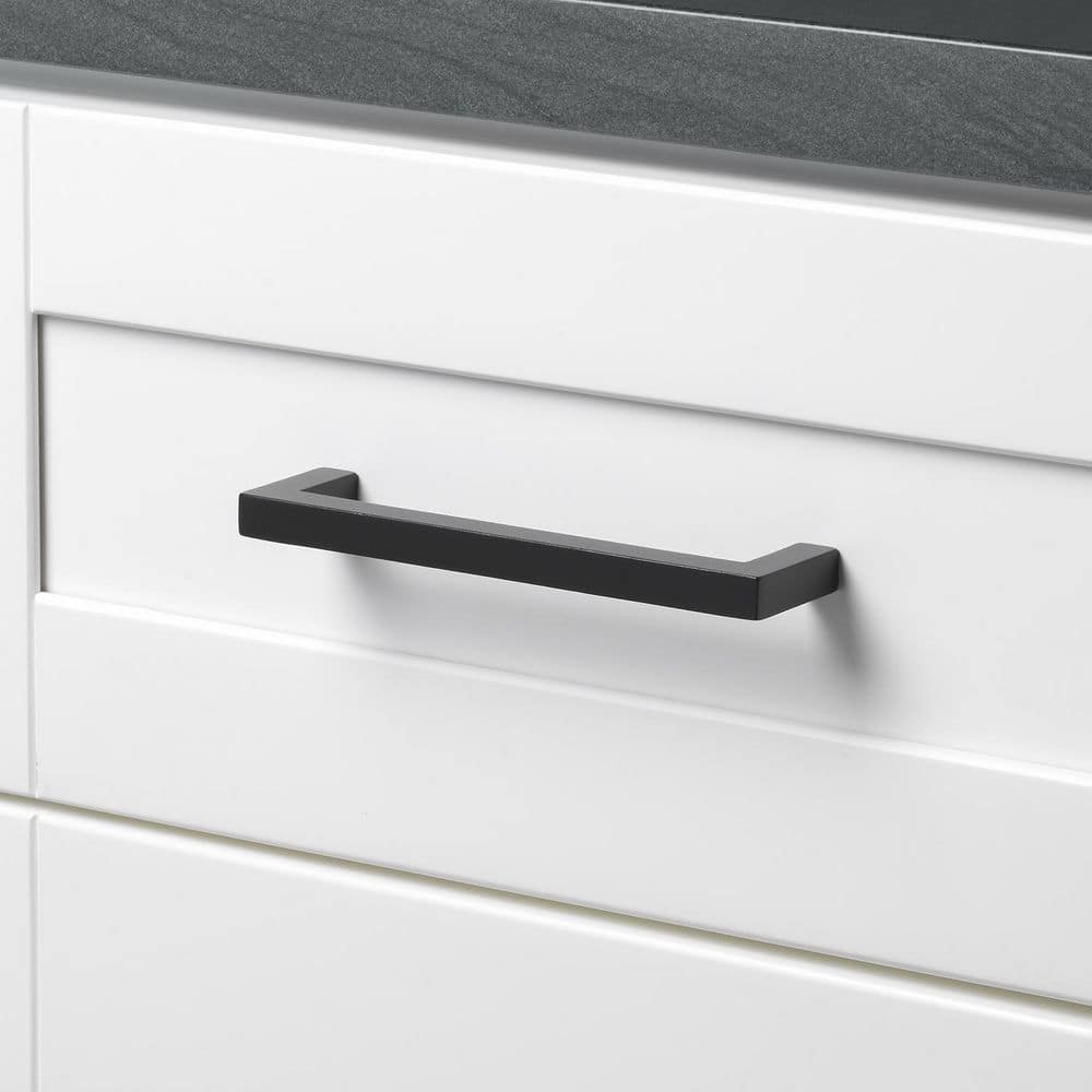 GlideRite 5 in. Matte Black Solid Square Slim Cabinet Drawer Bar Pulls (10-Pack)