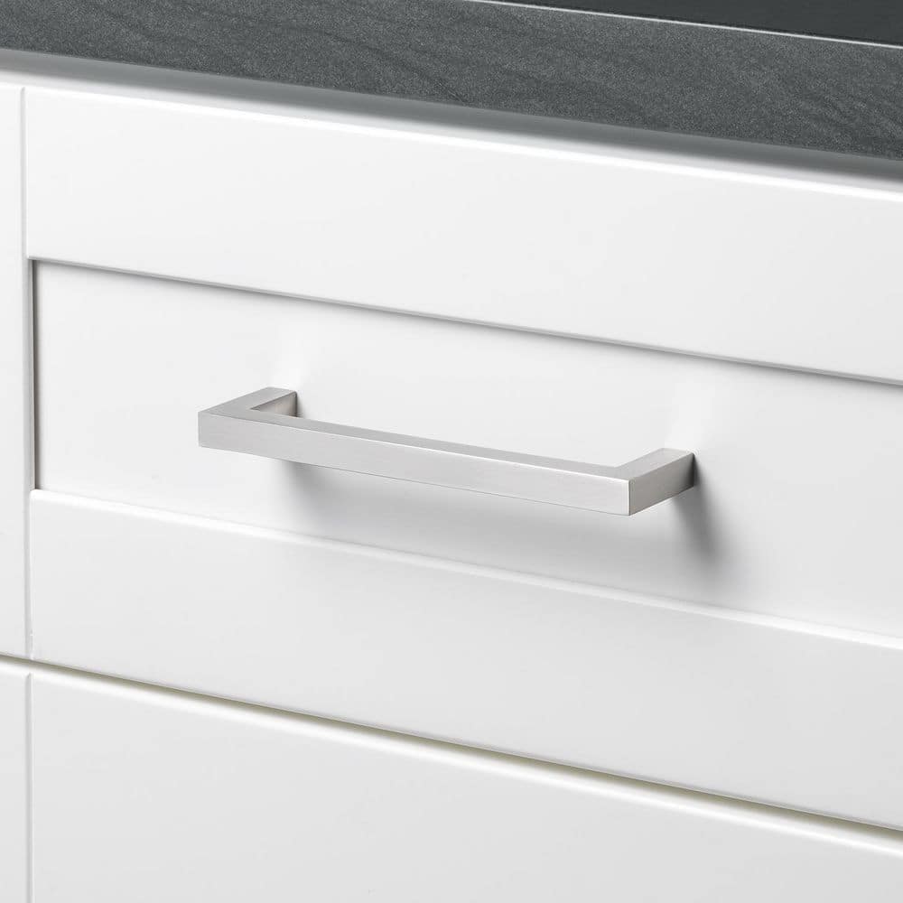 5 in. Center-to-Center Solid Square Slim Satin Nickel Cabinet Bar Pull (10-Pack) by GlideRite