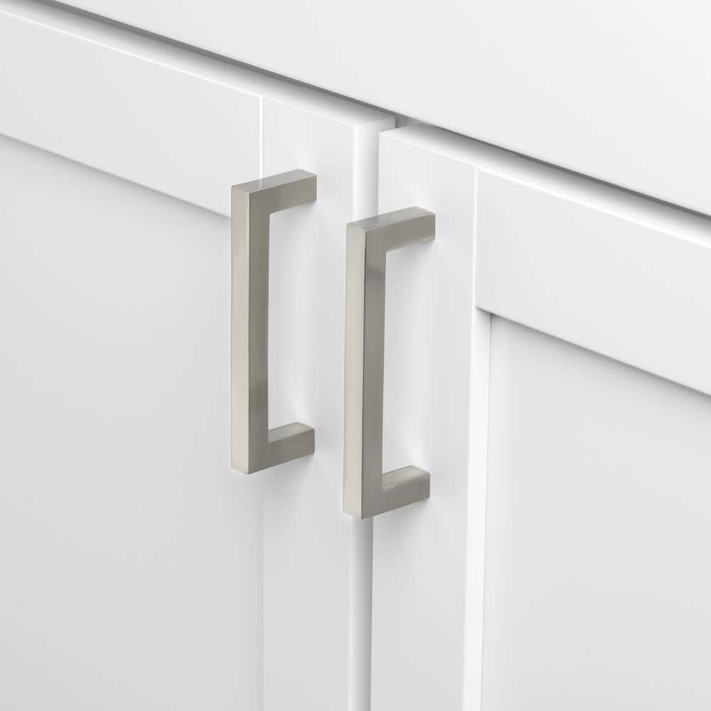 3-3/4 in. Center-to-Center Solid Square Slim Satin Nickel Cabinet Bar Pull (10-Pack) by GlideRite