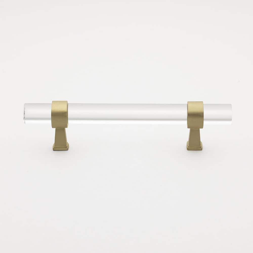 GlideRite 3-3/4 in. Center-to-Center Clear Acrylic Cabinet Drawer Pull with Satin Gold Bases (10-Pack)