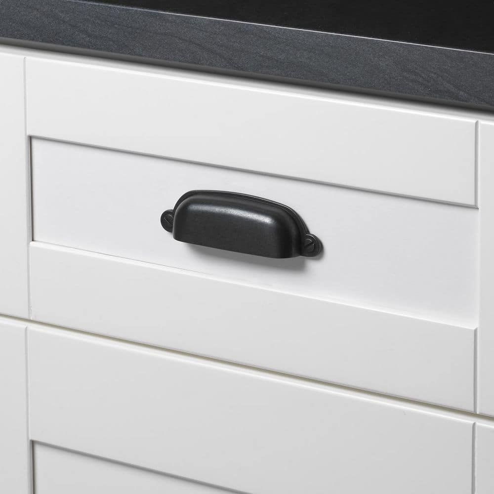 GlideRite 3-1/2 in. Matte Black Classic Bin Cup Handle Drawer Pulls (10-Pack)
