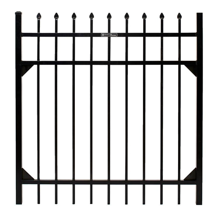 FORTRESS Athens 4 ft. W x 4 ft. H Gloss Black Aluminum Pressed Spear Design Fence Gate