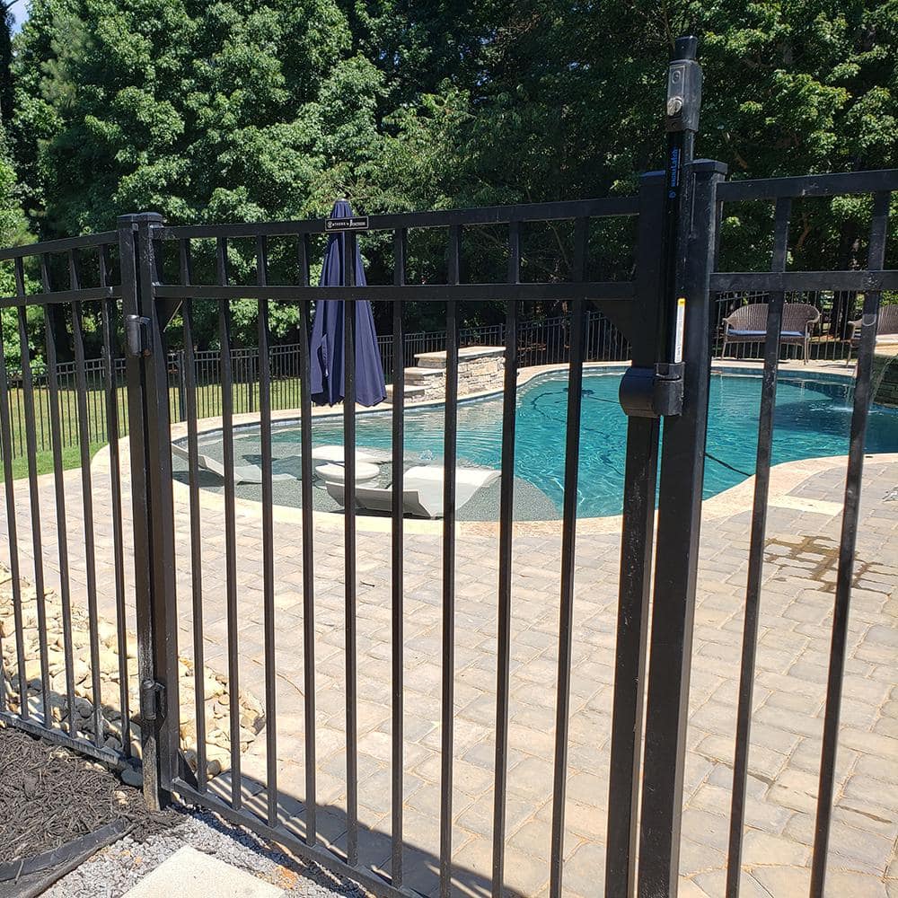 FORTRESS Athens Flat Top and Bottom Design 4 ft. W x 4 ft. H Gloss Black Aluminum Fence Gate