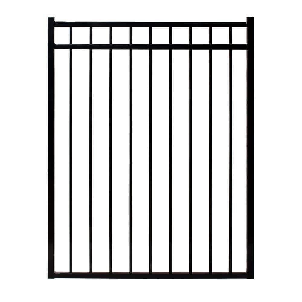 FORTRESS Athens Flat Top and Bottom Design 4 ft. W x 4 ft. H Gloss Black Aluminum Fence Gate