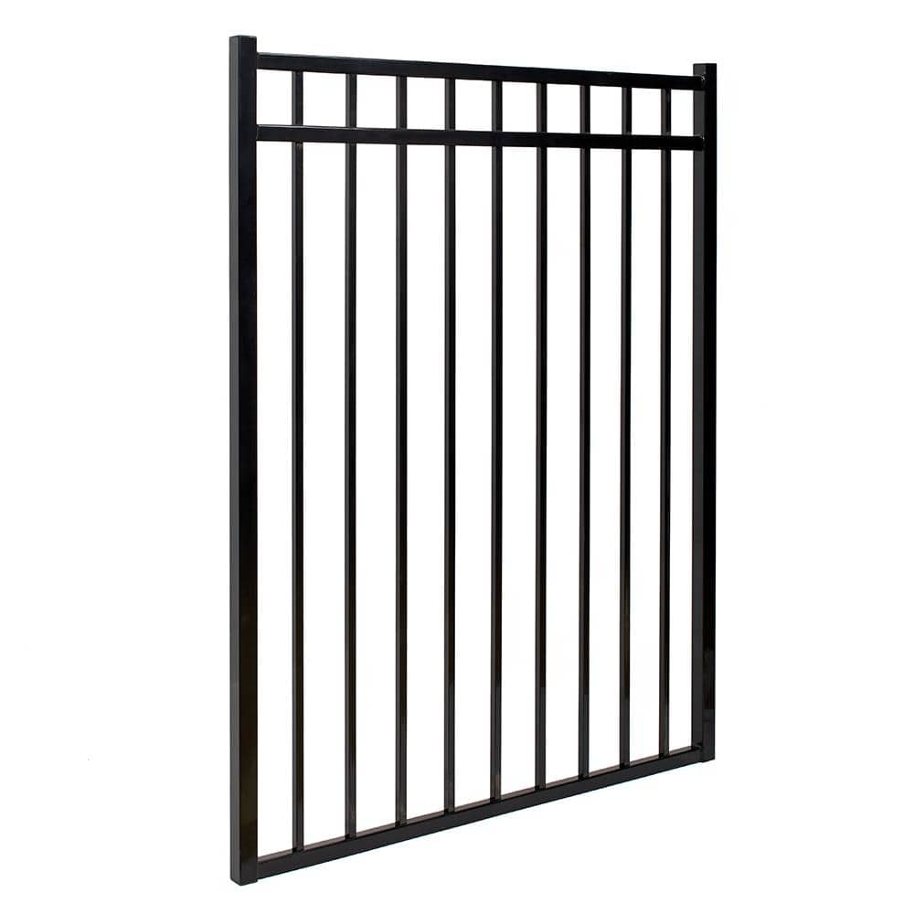 FORTRESS Athens Flat Top and Bottom Design 4 ft. W x 4 ft. H Gloss Black Aluminum Fence Gate