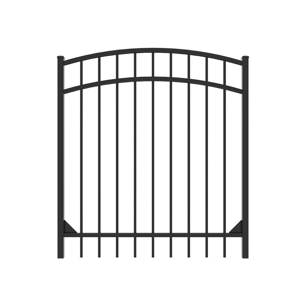 FORTRESS Athens 4 ft. W x 4 ft. H Gloss Black Aluminum Metal Flat Top Design Fence Arched Walk Gate