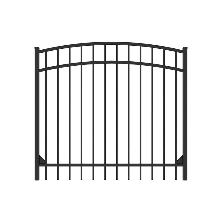 FORTRESS Athens 5 ft. W x 4 ft. H Gloss Black Aluminum Metal Flat Top Design Fence Arched Walk Gate