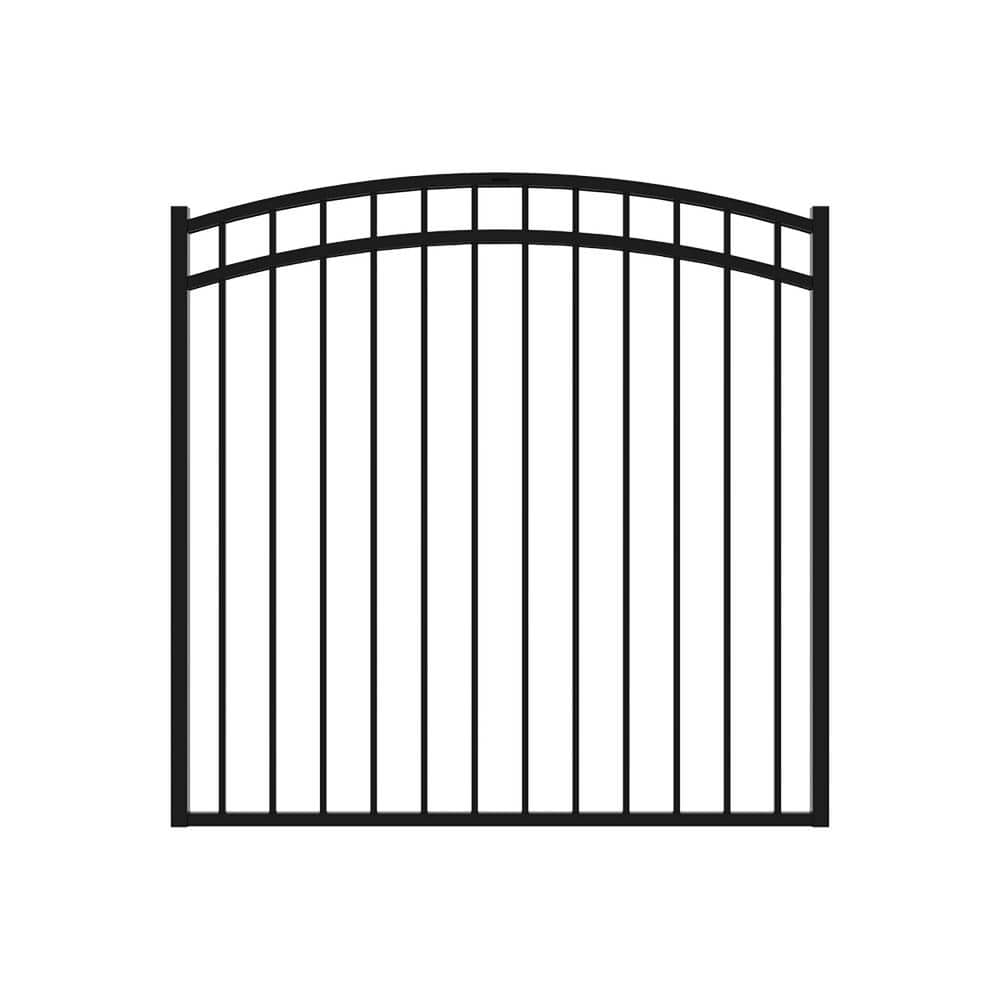 FORTRESS Versai 5 ft. W x 4.5 ft. H Gloss Black Steel Metal Fence Arched Walk Gate